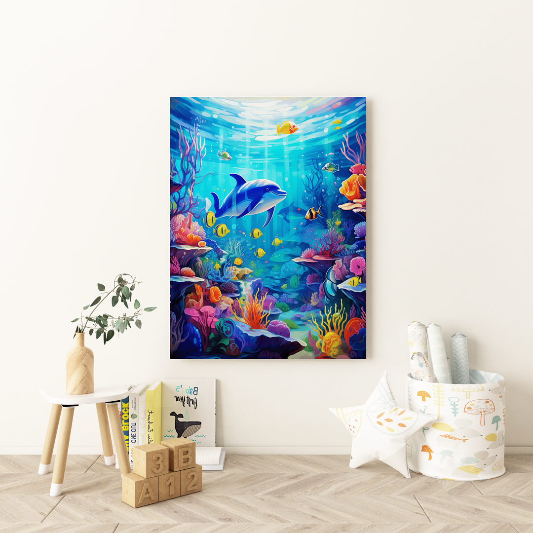 Playful Dolphins and Rainbow Fish